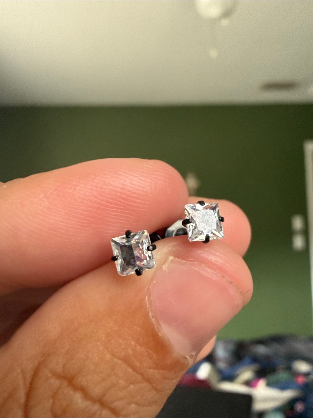 Silver-Tone Square CZ Stud Earrings with Screw on Backs